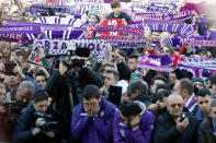 <p>Fans gather ahead of a funeral service for Davide Astori on March 8, 2018 in Florence, Italy. The Fiorentina captain and Italy international Davide Astori died suddenly in his sleep aged 31 on March 4th, 2018. (Photo by Gabriele Maltinti/Getty Images) </p>