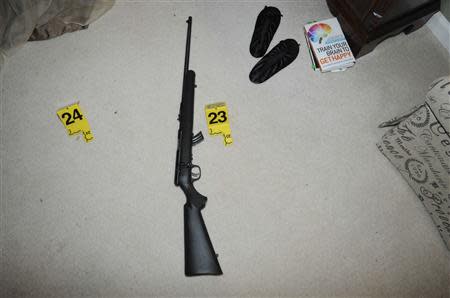 A gun that was found at Adam Lanza's home is pictured in this evidence photo released by the Connecticut State Police, December 27, 2013. REUTERS/Connecticut State Police/Handout via Reuters