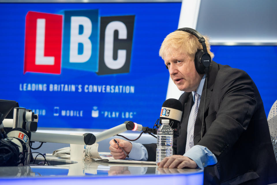 Boris Johnson pictured during a live radio phone-in on Nick Ferrari at Breakfast, on LBC, at their studios in central London. Picture date: Monday 14th January, 2018 . Photo credit should read: Matt Crossick/ EMPICS Entertainment.