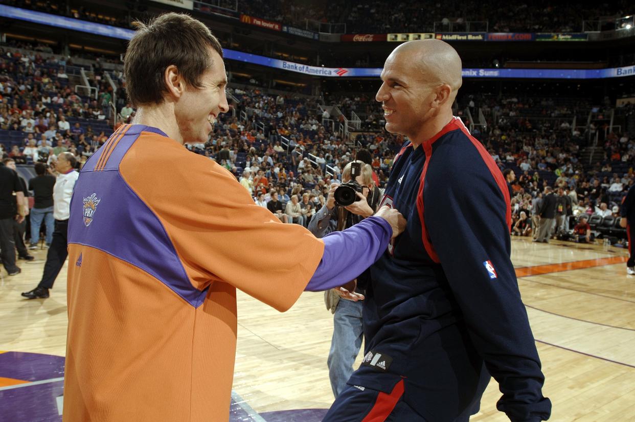 Steve Nash (L) and Jason Kidd, two of the greatest point guards of the last generation, will reportedly join Grant Hill for induction this summer into the Naismith Memorial Basketball Hall of Fame. (Getty)