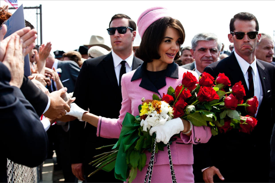 In this publicity image released by ReelzChannel, Katie Holmes portrays Jacqueline Kennedy in a scene from the eight-part movie, "The Kennedys," on cable's ReelzChannel network. At just 33, Holmes is emerging from the public hysteria of her relationship with Cruise with open roads ahead, and, possibly, renewed ambition. (AP Photo/ReelzChannel, file)