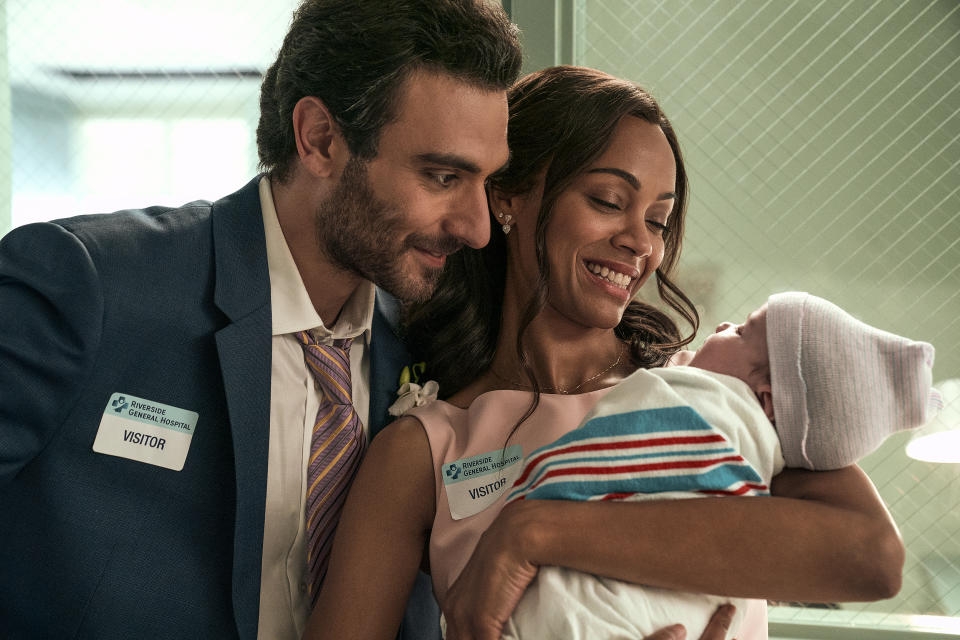 From Scratch. (L to R) Eugenio Mastrandrea as Lino Ortolano, Zoe Saldana as Amy Wheeler in episode 106 of From Scratch. (Jessica Brooks / Netflix)