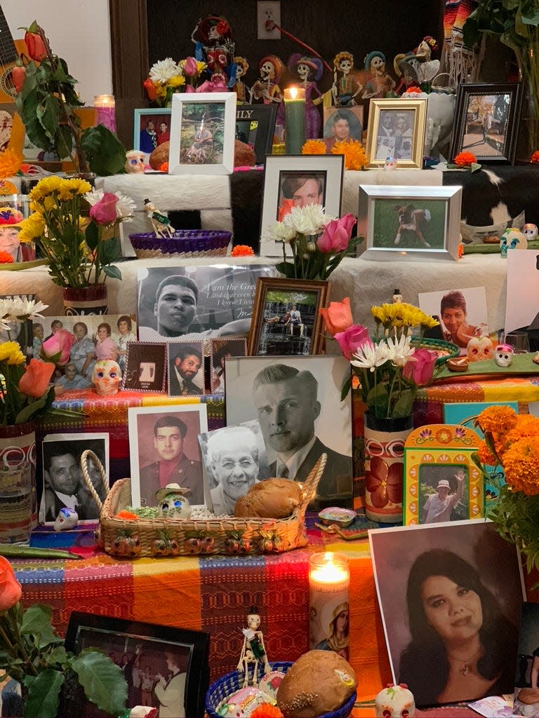 The ofrenda, or altar honoring deceased loved ones at a Dia de Los Muertos, or Day of the Dead celebration.