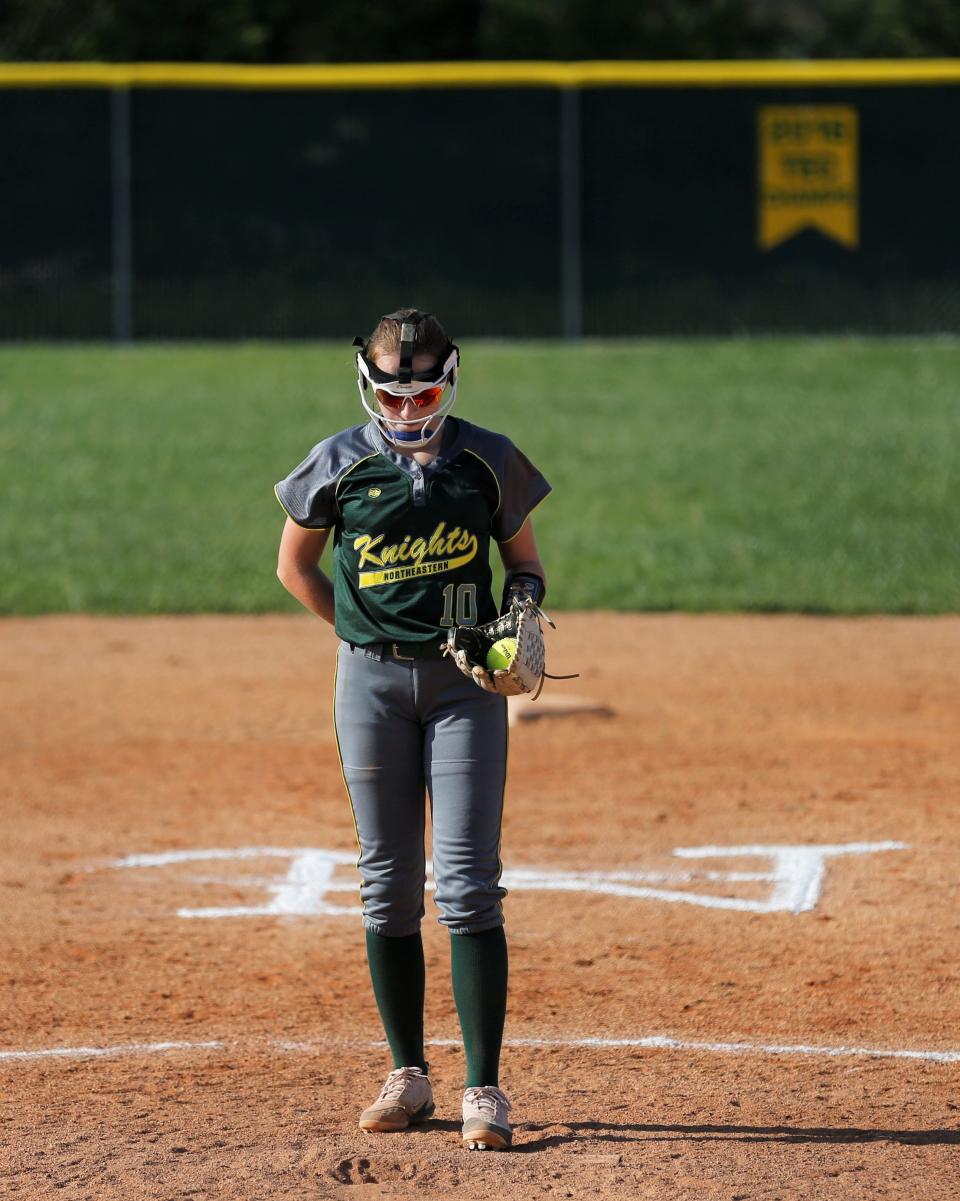 Northeastern sophomore Clare Lopeman readies for her next pitch during a game against Hagerstown May 12, 2022.