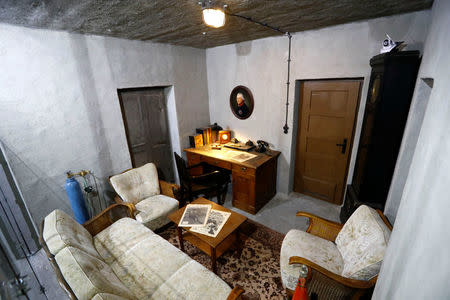 A replica of the original bunker office of German Nazi leader Adolf Hitler is pictured during a media tour of the exhibition entitled 'Hitler - How Could it Happen?' in a World War Two bunker in Berlin, Germany, July 27, 2017. REUTERS/Fabrizio Bensch