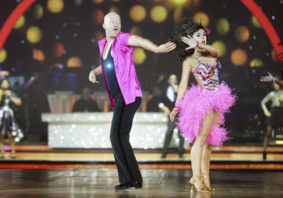 BIRMINGHAM, ENGLAND - JANUARY 21:  Jake Wood (L) and Janette Manrara perform during the Strictly Come Dancing Live Tour rehearsals, Strictly Come Dancing Live Tour opens tomorrow, 22nd January at the Barclaycard Arena in Birmingham and then tours the UK until 14th February, at Barclaycard Arena on January 21, 2016 in Birmingham, England.  (Photo by Dave J Hogan/Dave J Hogan/Getty Images)