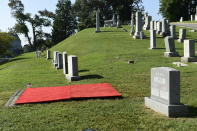 <p>The covered burial plot for Sen. John McCain, R-Ariz., sits quietly Monday, Sept. 3, 2018 at the cemetery at the U.S. Naval Academy in Annapolis, Md. Years ago Chuck Larson, whose memorial stone is at right, an admiral himself and an ally throughout McCain’s life, reserved four plots at the cemetery â two for McCain and himself, and two for their wives, now widows. Larson died in 2014, and McCain wrote in a recent memoir that he wanted to be buried next to his friend, “near where it began.” (Photo: Susan Walsh/AP) </p>