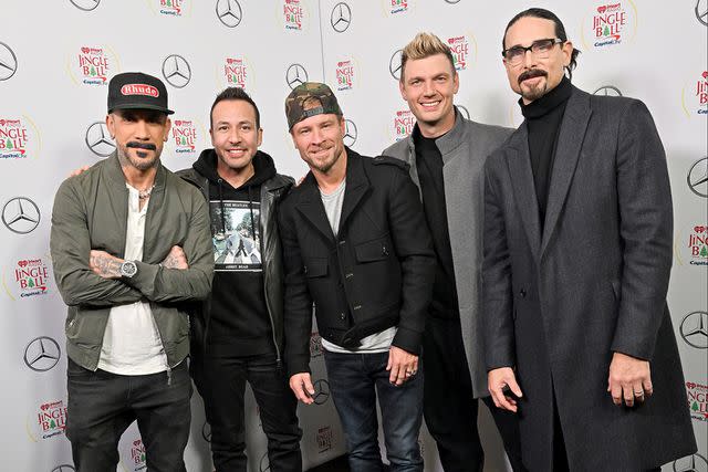 <p>Slaven Vlasic/Getty</p> AJ McLean, Howie Dorough, Brian Littrell, Nick Carter and Kevin Richardson of the Backstreet Boys at Madison Square Garden in December 2022