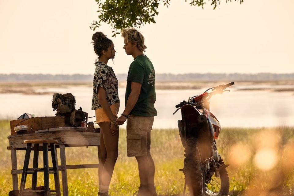 (L-R) Madison Bailey as Kiara and Rudy Pankow as JJ. Season 3 of "Outer Banks" comes out on Netflix Feb. 23.