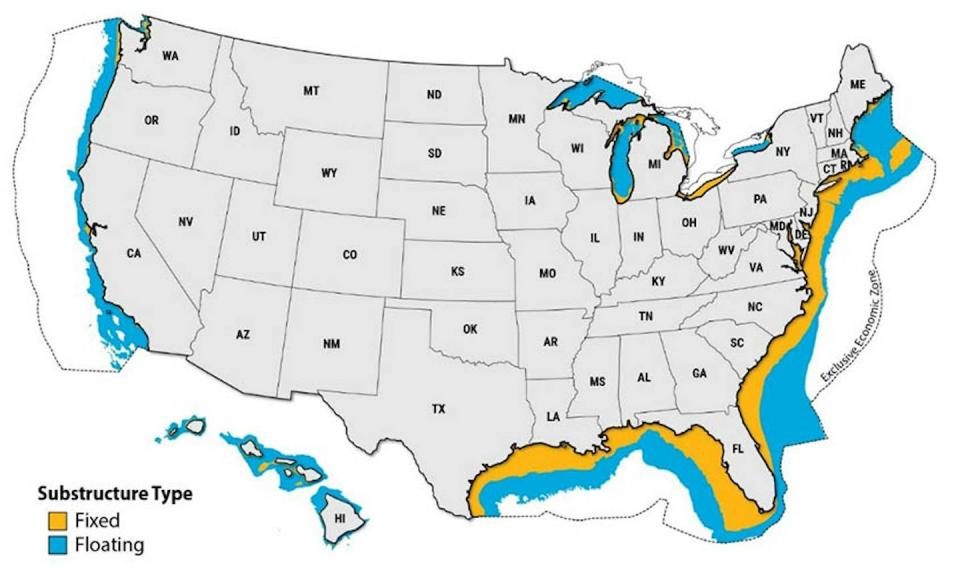 A 2022 assessment by the National Renewable Energy Laboratory estimated that fixed-bottom and floating offshore wind turbines could generate enough energy to cover three times the annual electricity consumption in the U.S. <a href="https://www.nrel.gov/wind/offshore-resource.html" rel="nofollow noopener" target="_blank" data-ylk="slk:NREL;elm:context_link;itc:0;sec:content-canvas" class="link ">NREL</a>