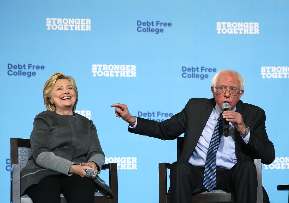 Clinton and Sanders campaigning together at the University of New Hampshire in Durham, New Hampshire, on Sept. 28, 2016. (Photo: Jessica Rinaldi/The Boston Globe via Getty Images)