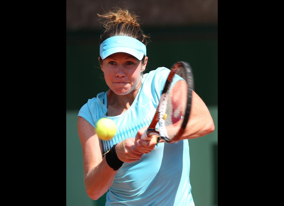 Czech's Eva Birnerova hits a return to Spain's Maria Jose Martinez Sanchez during their women's Singles 1st Round tennis match of the French Open tennis tournament in Paris.     (THOMAS COEX/AFP/GettyImages)