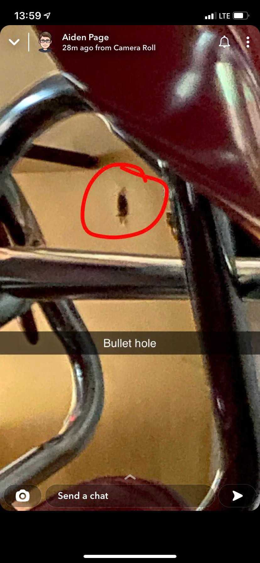 <div class="inline-image__caption"><p>A bullet hole in a door at Oxford High School.</p></div> <div class="inline-image__credit">Courtesy Ayden Sanders</div>