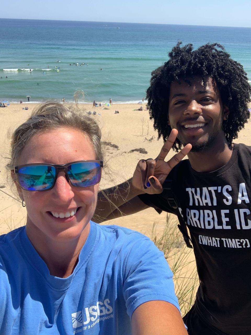 United States Geological Survey geologist Elizabeth Pendleton mentored college biology student Tyvonta Johnson of Baltimore, Maryland this summer as part of the Woods Hole Partnership Education Program in Falmouth. Johnson studied piping plovers and visited nesting sites  along Cape Cod's outermost shores.