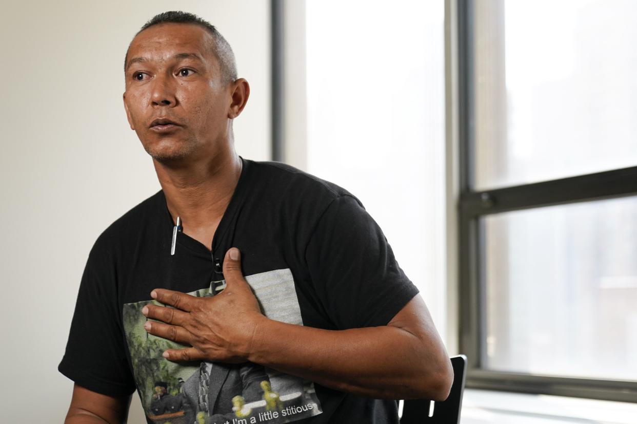 Venezuelan Anderwis Gutiérrez speaks during an interview at the office of Catholic Charities, July 28, 2022, in New York.