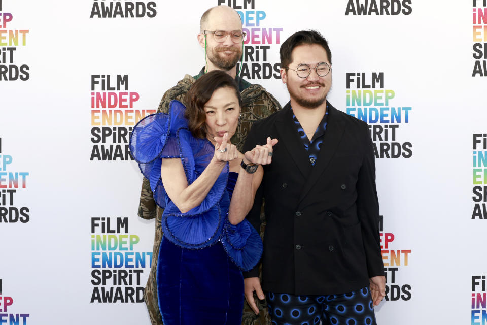 Michelle Yeoh, Daniel Scheinert, and Dan Kwan attend the 2023 Film Independent Spirit Awards March 4. - Credit: Getty Images