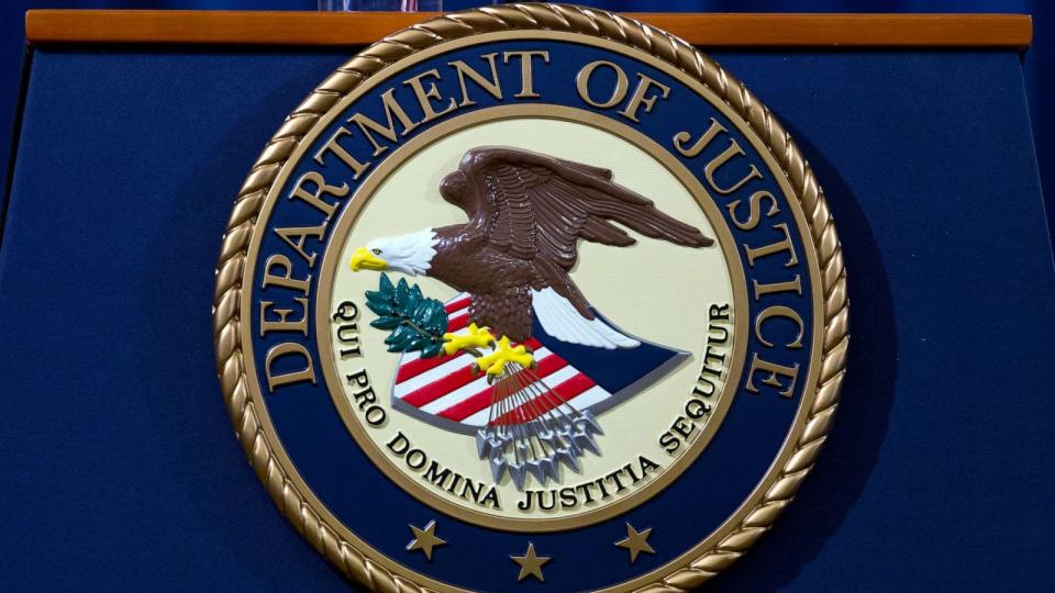 PHOTO: In this Nov. 28, 2018, file photo, the Department of Justice seal is shown in Washington, D.C. (Jose Luis Magana/AP, FILE)