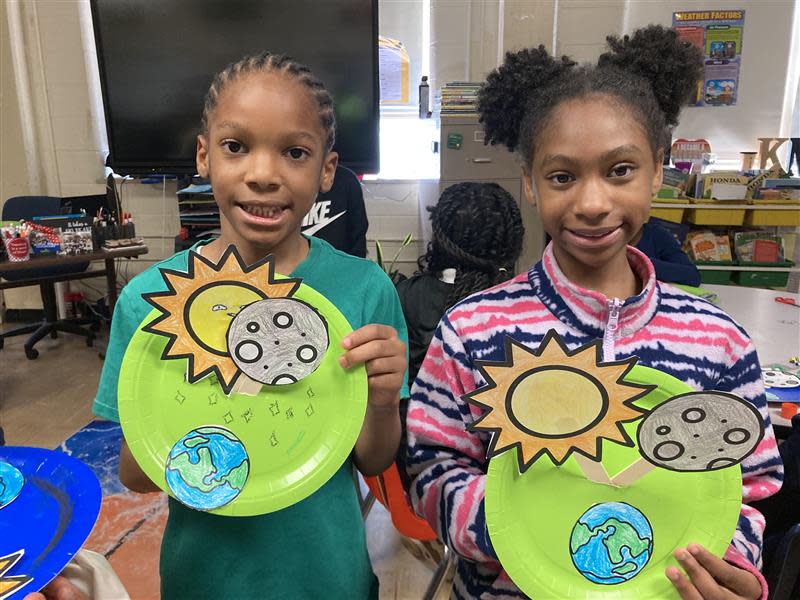 Third-grade students at Scenic Hills Elementary watch the solar eclipse and make eclipse-related art projects on Monday, April 8, 2024 in Memphis, Tenn.