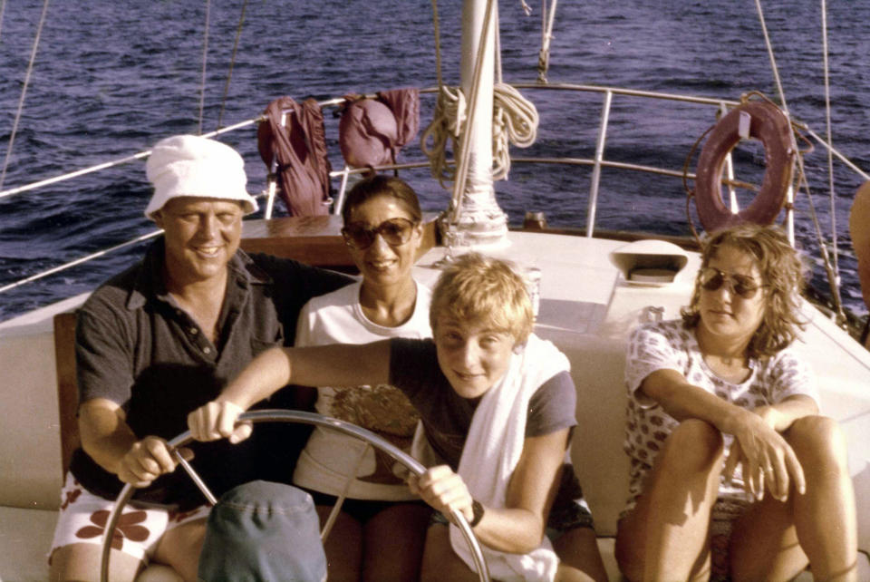 Ruth Bader Ginsburg, her husband, Martin, and their children, James and Jane, in a boat off the shore of St. Thomas in the Virgin Islands, December 1980.<span class="copyright">Collection of the Supreme Court of the United States</span>