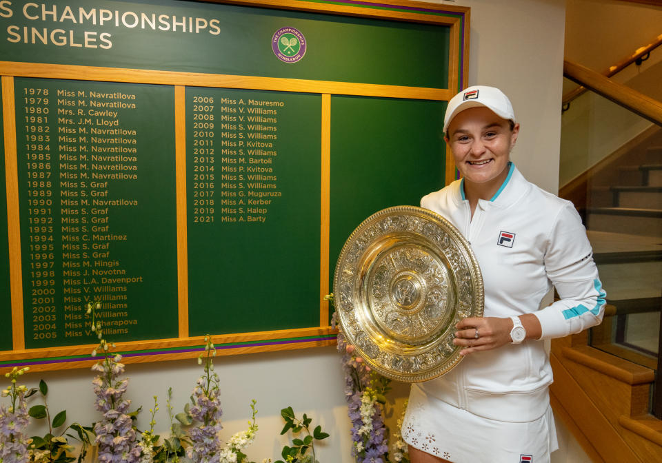 Ashleigh Barty poses next to the honours board (PA Wire)