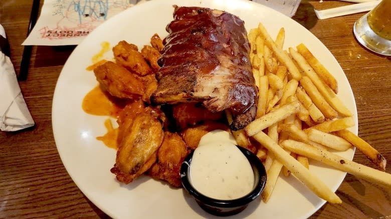 TGI Fridays ribs, chicken wings, and fries