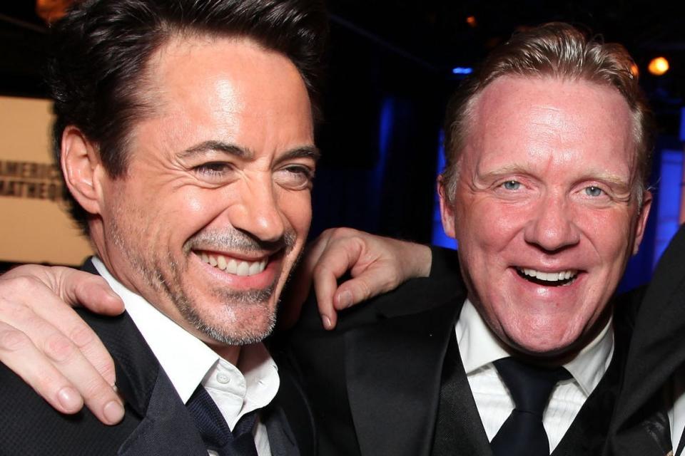 Robert Downey Jr. and Anthony Michael Hall laughing