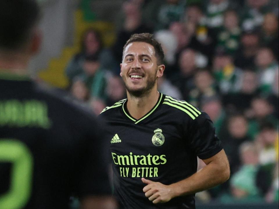  Real Madrid's Eden Hazard celebrates scoring their third goal (REUTERS)