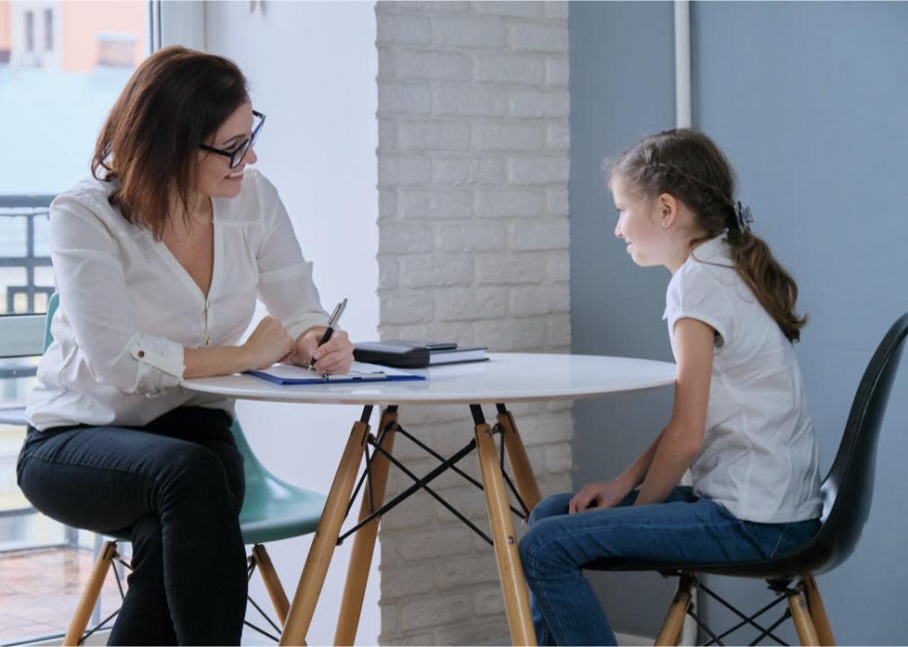 School psychologist and student in a session.