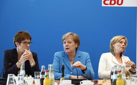 CDU Secretary General Annegrete Annegret Kramp-Karrenbauer, Angela Merkel and minister Julia Kloeckner met on Sunday - Credit: Michele Tantussi/Getty Images