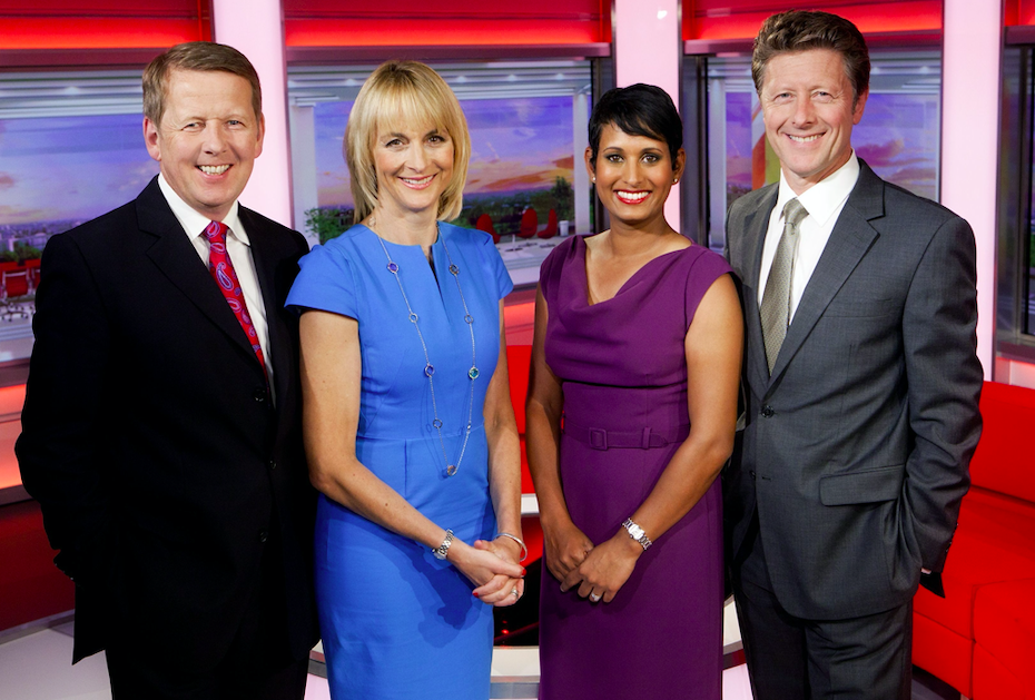 Bill Turnbull, with (l-r) Louise Minchin, Naga Munchetty and Charlie Stayt, was a presenter on BBC Breakfast until 2016. (PA/BBC)