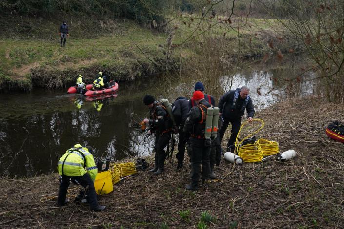 Police search teams at the River Wyre in St Michael&#39;s on Wyre, Lancashire, as they continue their search for missing woman Nicola Bulley, 45, who was last seen on the morning of Friday January 27, when she was spotted walking her dog on a footpath by the nearby River Wyre. Picture date: Tuesday February 7, 2023.