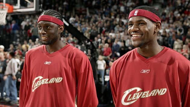 Miles (L) during his brief stint with LeBron James (R) and the Cavaliers. Source: Getty