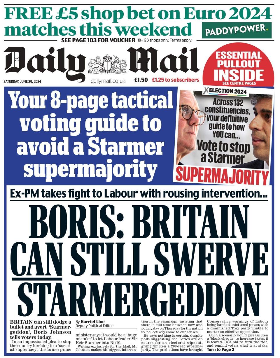 Daily Mail: Boris Britain can still swerve starmergeddon