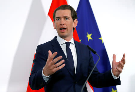 Premier of the German state of Bavaria Markus Soeder (not pictured) and Austrian Chancellor Sebastian Kurz address the media in Vienna, Austria May 3, 2019. REUTERS/Leonhard Foeger