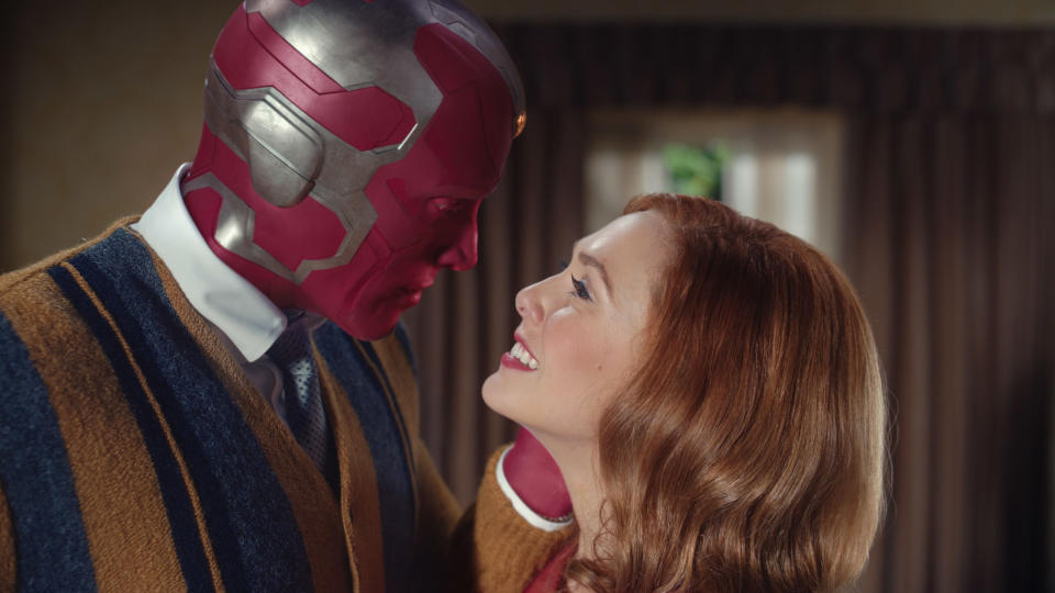 Paul Bettany and Elizabeth Olsen in 'WandaVision'. (Credit: Marvel/Disney+)