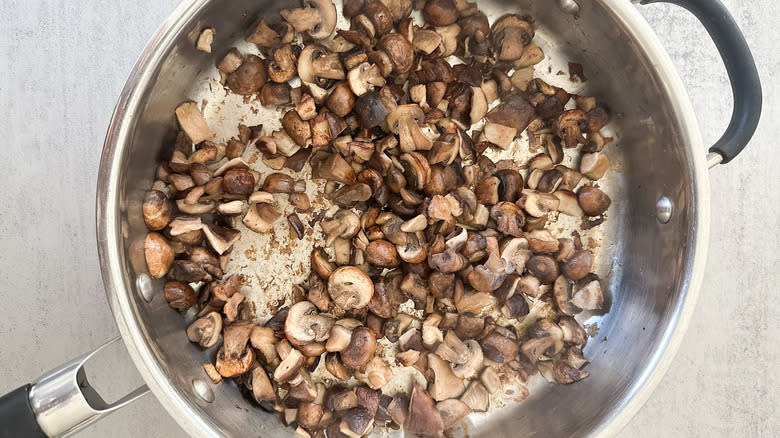 sauteed mushrooms in skillet