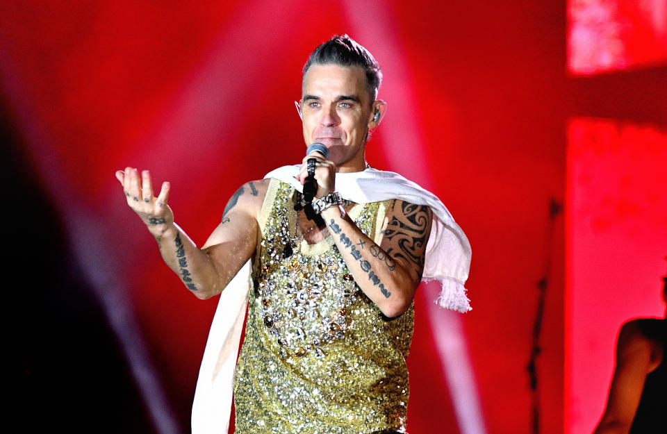 Robbie Williams performs on stage during Heritage Live 2023 at the Royal Sandringham Estate