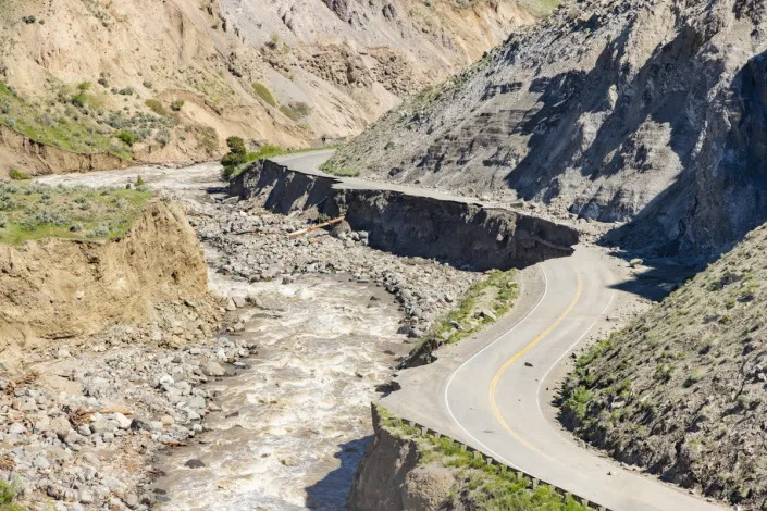 Damage on the North Entrance road (NPS / Jacob W. Frank)