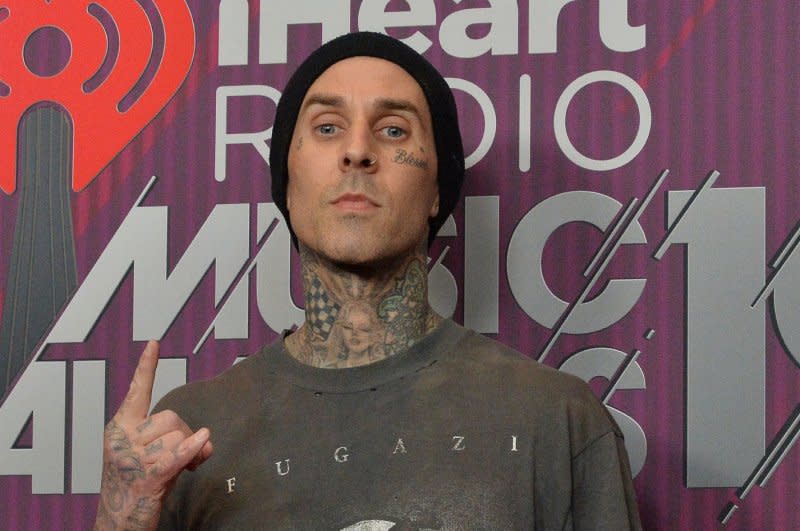 Travis Barker (pictured) and Blink-182 released a single and music video for "Dance with Me," a new song from their album "One More Time..." File Photo by Jim Ruymen/UPI