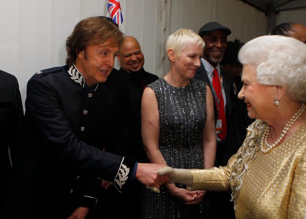 Sir Paul McCartney and Queen Elizabeth II pictured in 2012 after her Jubilee concert (Photo: via Associated Press)