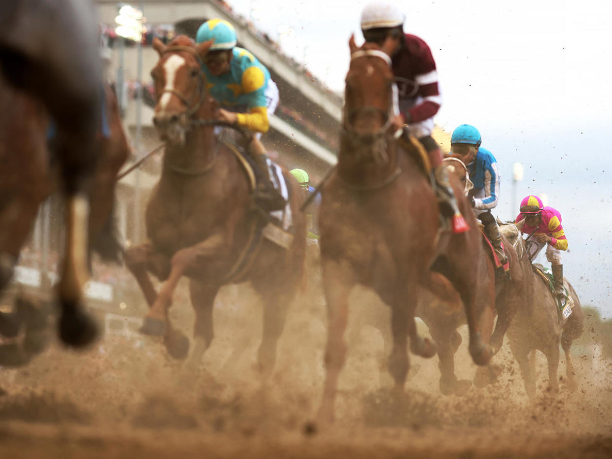 Jockey Luis Saez atop of Tapit Trice follows the pack to the finish line during the 149th Kentucky Derby at Churchill Downs, May 6, 2023 in Louisville, Kentucky. / Credit: Rob Carr/Getty Images