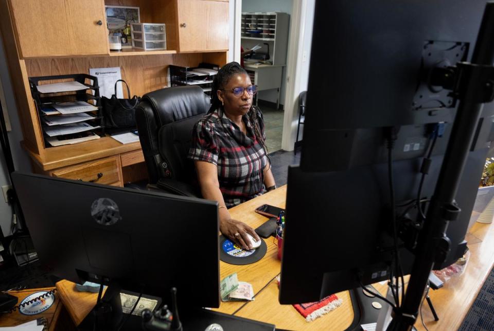 Longview Transit Director of Operations Tequita Dudley speaks about the local transit system and Greyhound Bus Lines running out of the Sidney Bell Willis Transit Facility, on Wednesday March 13, 2024, at Longview's multi-modal transportation center. (Michael Cavazos/Photo)