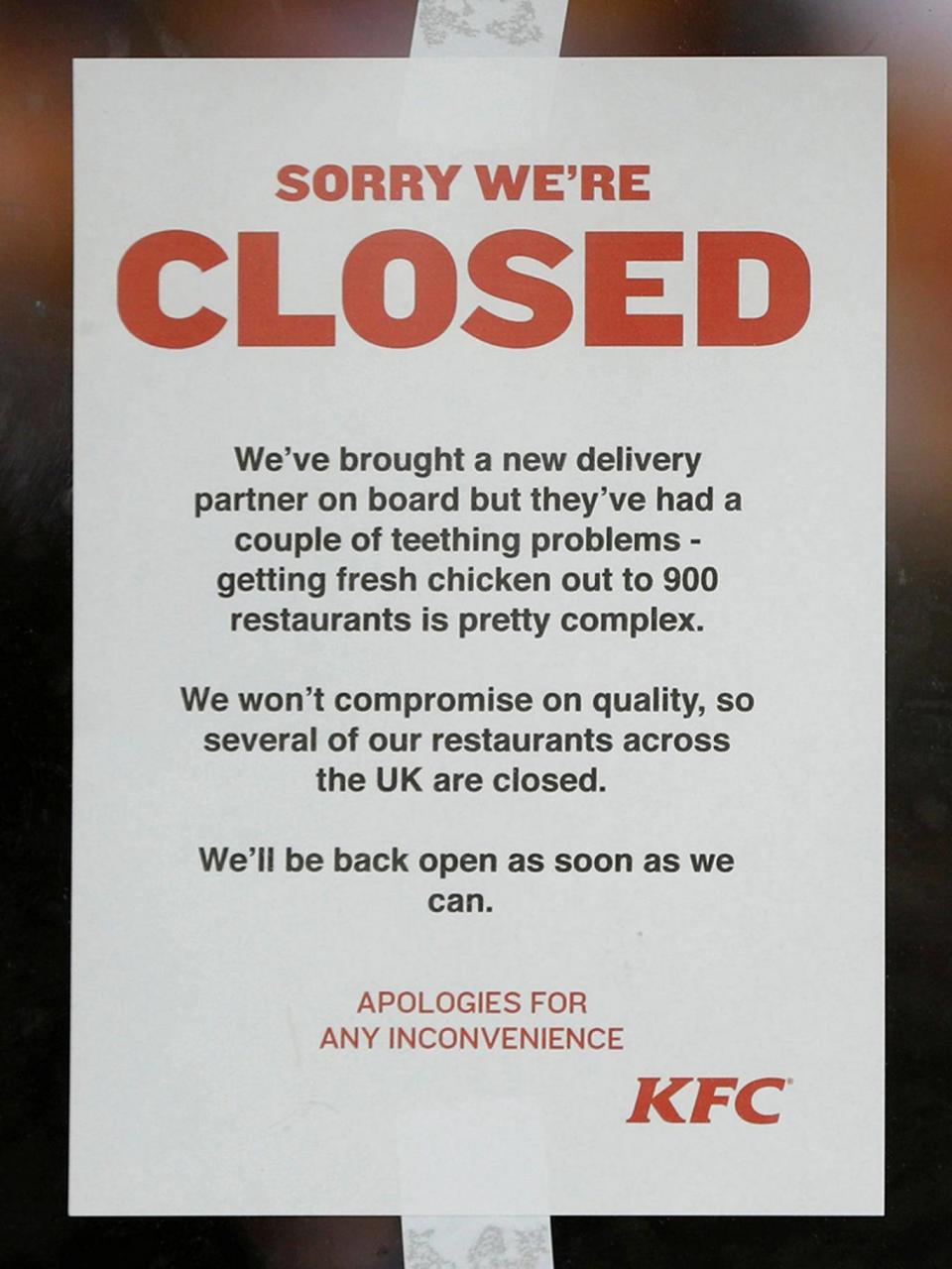 Two-thirds of KFC restaurants are closed for business (Reuters/Darren Staples)