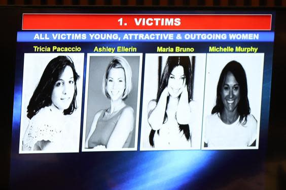 A prosecution slide shows Michael Gargiulo’s victims (AFP/Getty Images)