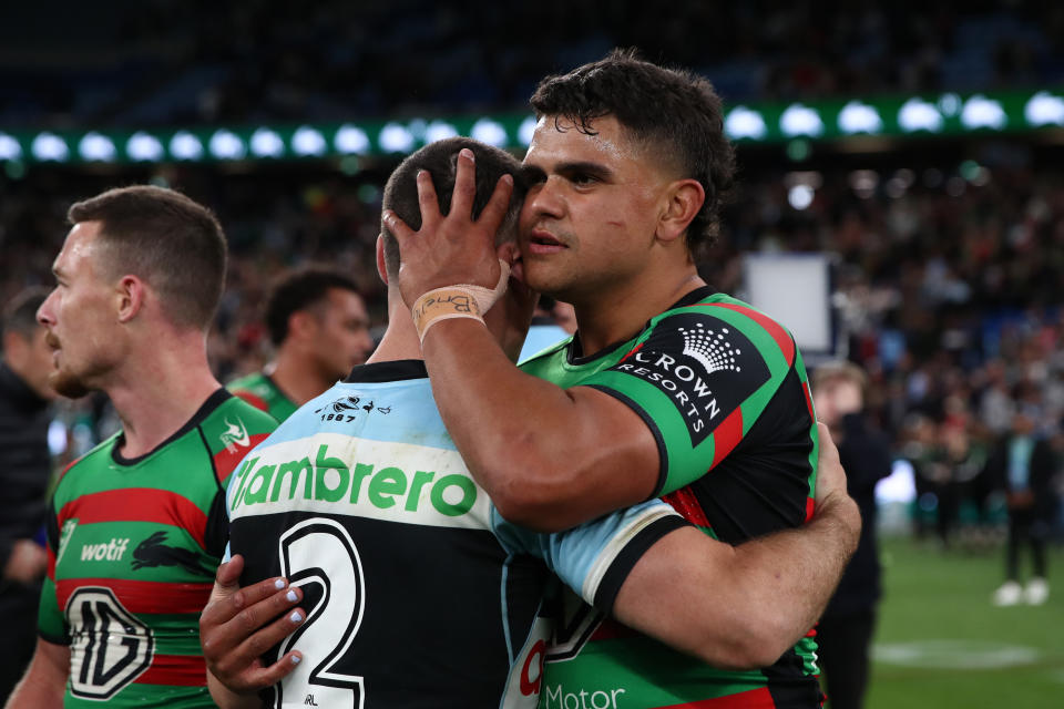 Latrell Mitchell, pictured here after South Sydney's win over Cronulla.