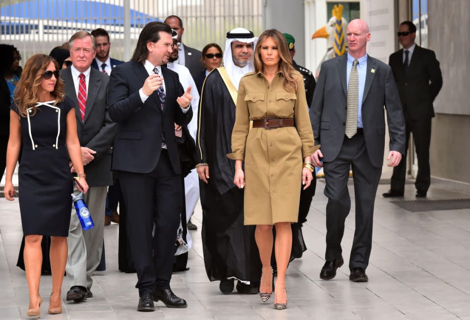 Melania's bare legs came under fire during a trip to the UAE. Photo: Getty