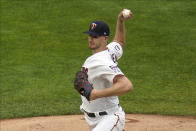 Minnesota Twins pitcher Bailey Ober throws against the Chicago White Sox as he makes his major league debut in the first inning of a baseball game Tuesday, May 18, 2021, in Minneapolis. (AP Photo/Jim Mone)