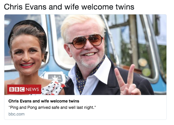 Ping and Pong? Chris Evans’ nicknames for his twins have baffled fans