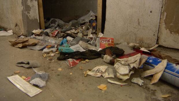 Inside the main entrance stairwell at Prairie Heights. (CBC - image credit)