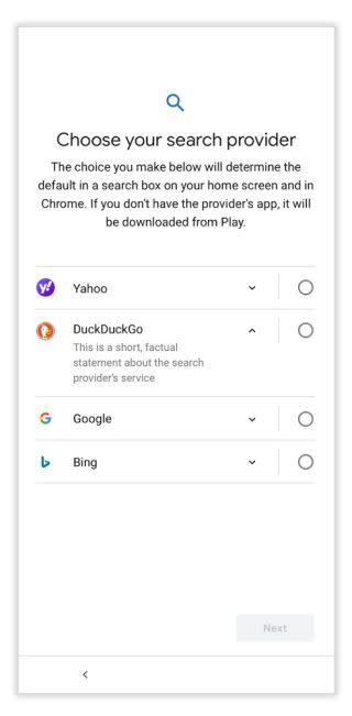 Google's proposed Android choice screen